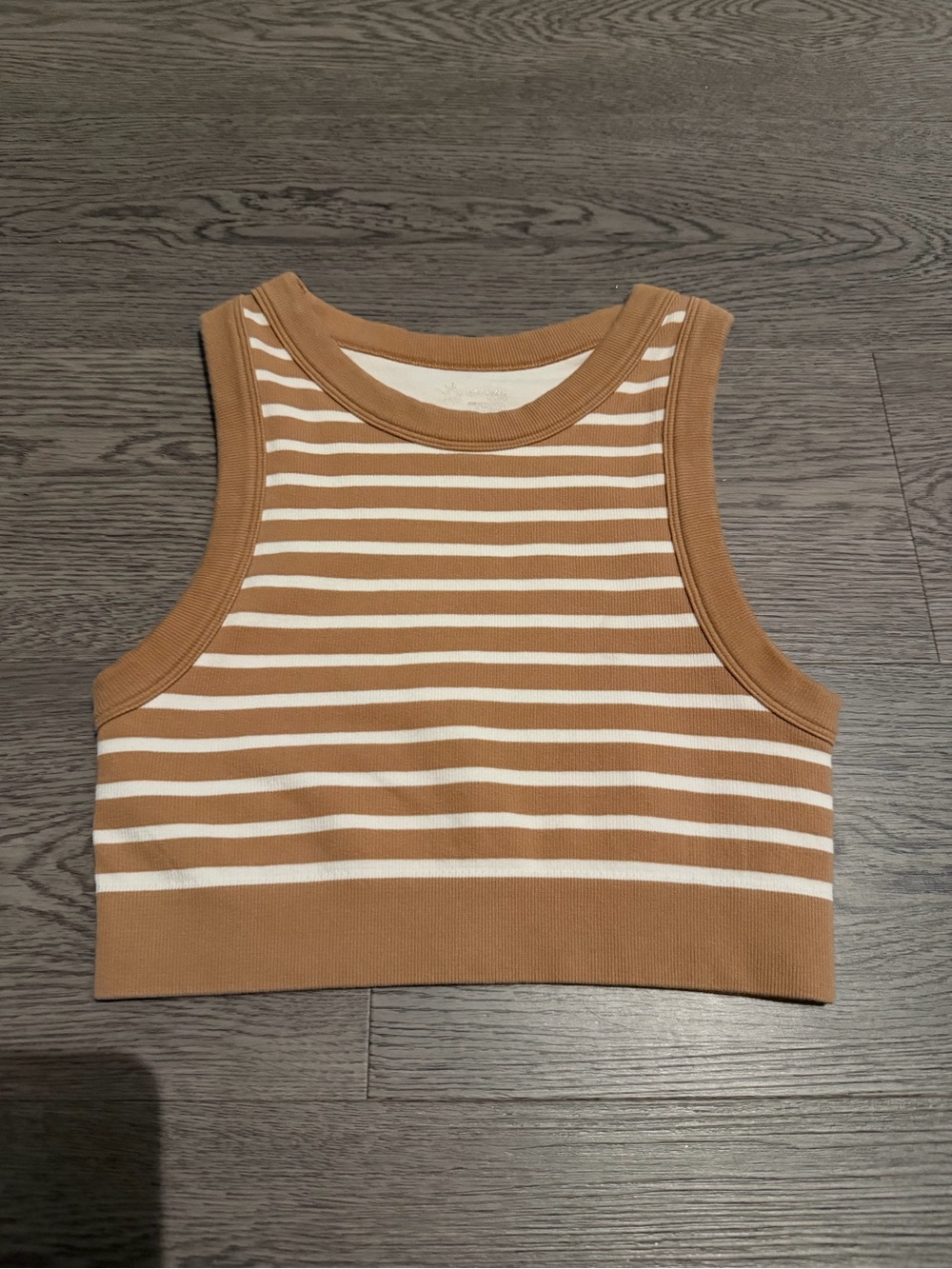 Cropped Tank Top in Camel and White Stripes